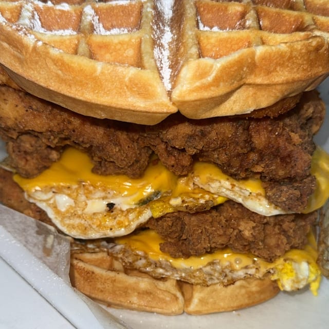 The 911 Chicken & Waffle Sandwich.