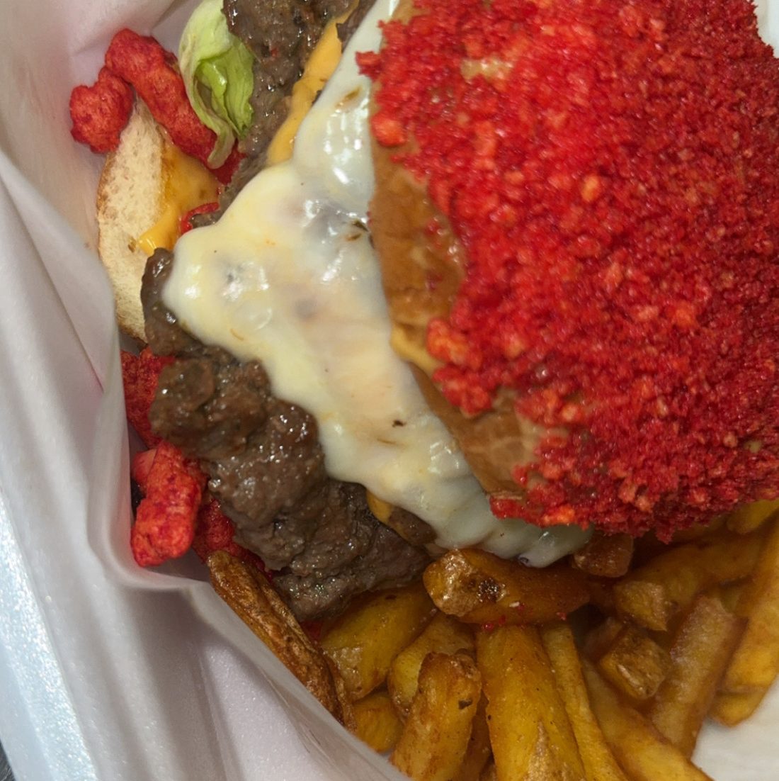 Flaming Hot Burger.