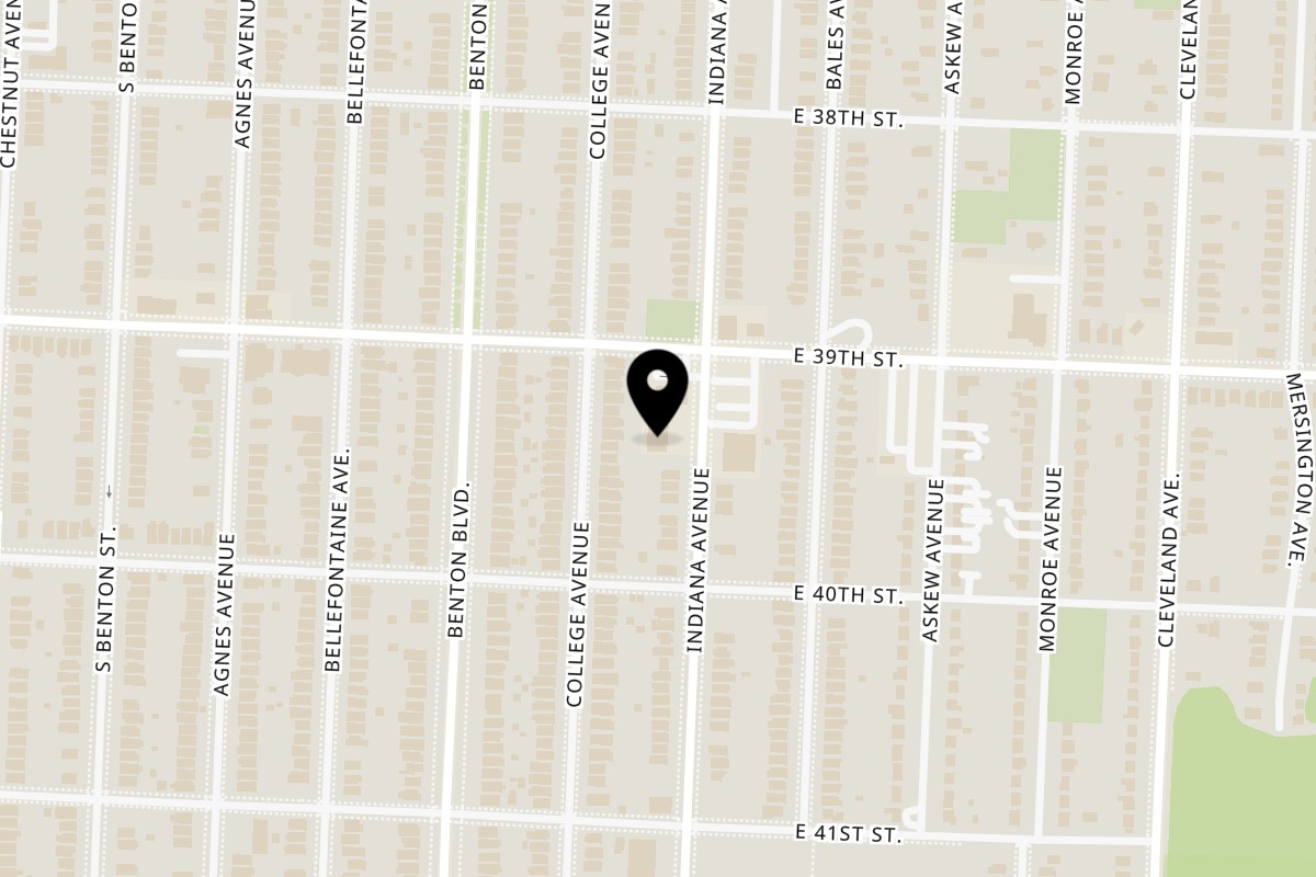 Map showing the location of JennyJen's Sweet Shop & Grill on 3916 Indiana Ave in Kansas City